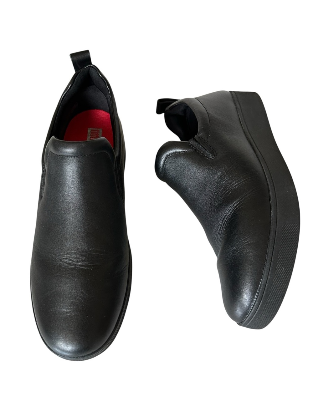 FitFlop Rally Black Leather Slip-On Sneakers Comfort Shoes Size 10